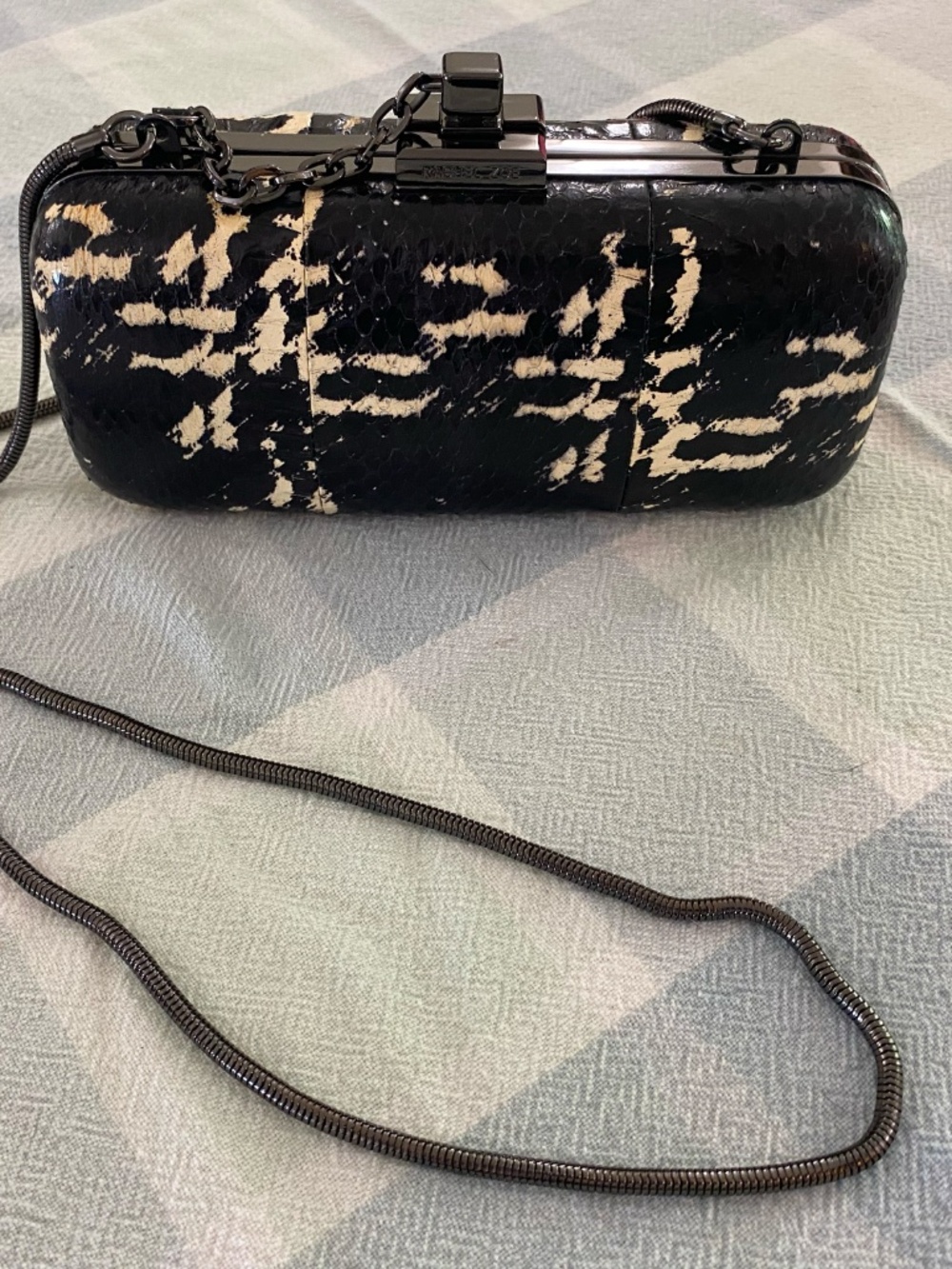 Rachel Zoe Black Snakeskin Clutch with White Flex